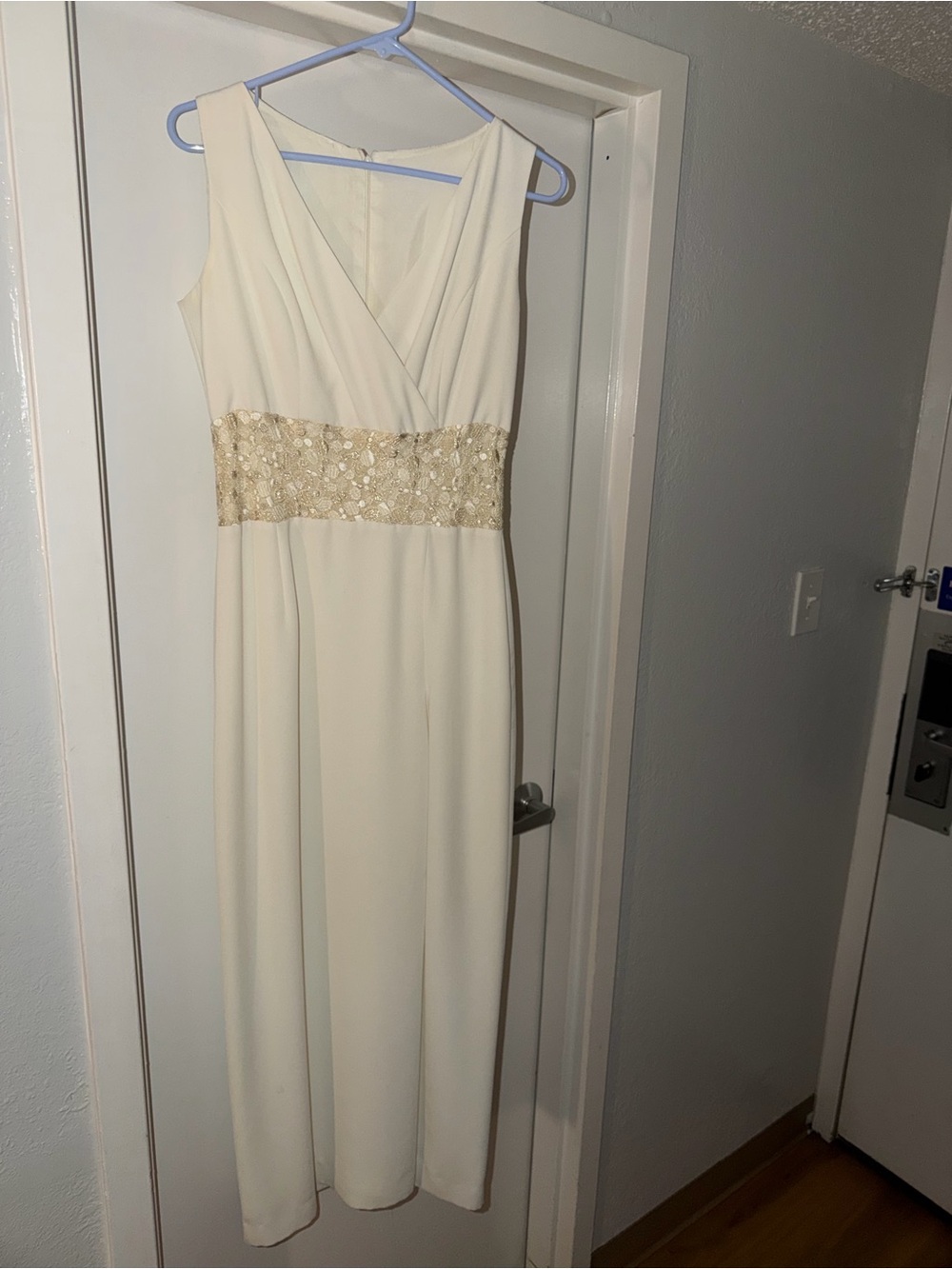 Cream Maxi Dress with Gold Lace Waistband